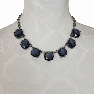 EC Statement Necklace Gunmetal Chain Navy Blue Faceted Lucite Stones